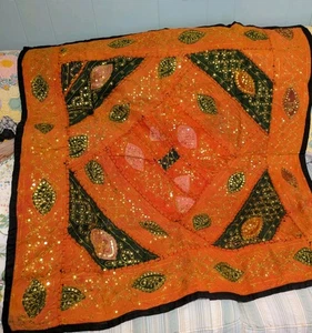 Patchwork Embroidered Tablecloth  Moroccan Sequin Cotton Boho Bohemian Fall - Picture 1 of 3