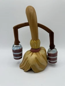Rare Wooden Fantasia Broom W Water Buckets #348 / 1000 Made In Indonesia - Picture 1 of 5