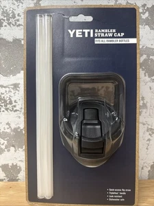 NEW Yeti Rambler Bottle Straw Cap BLACK With 2 Plastic Straws. Fits all RAMBLERS - Picture 1 of 2
