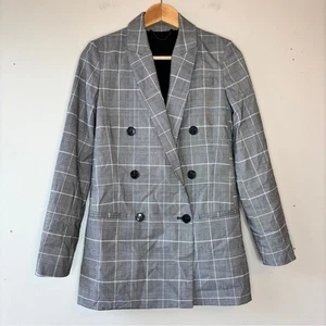 ALLSAINTS Gray Black White Plaid Astrid Check Blazer Size 0 - Picture 1 of 16