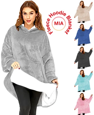 Fluffy Hugy Shaggy Hoodie Blanket Oversize Sherpa Plush Fleece Warm Adult Hooded - Image 1 of 4