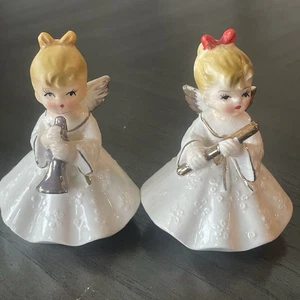 2 Vintage Napco Weihnachtsengel mit Instrumenten (Flöte, Horn) C3 - Bild 1 von 9