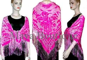 Piano Shawl Wrap Scarf Fringe Silk Burnout Velvet Candy Pink Maya Matazaro USA - Picture 1 of 2