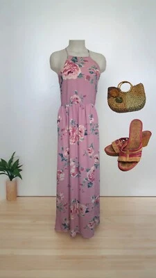 Everly Long Sheer Maxi Dress Pink Cottagecore Sleeveless Floral Feminine Flowy - Image 1 of 4