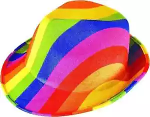 Regenbogen Filzhut Gangster Hut Gay Pride Lgbt + Erwachsene Herren Damen Kostüm - Bild 1 von 2