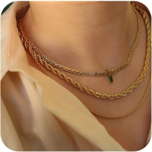Layering Necklaces 18K Gold Plated Chain Vintage Waterproof Anti Tarnish Choker - Picture 1 of 6