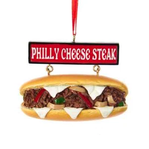 KURT S. ADLER INC. 2.5" RESIN CHEESE STEAK SANDWCH W/SIGN CHRISTMAS ORNAMENT - Picture 1 of 1