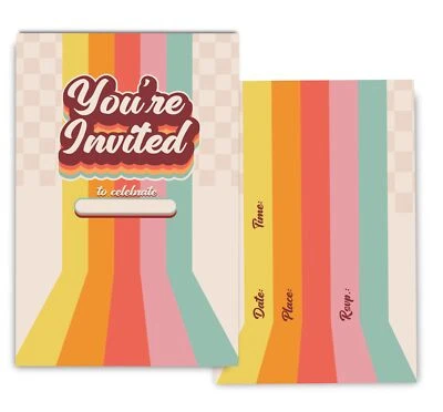 Invitaciones de cumpleaños retro años 70 para niños niñas invitaciones de fiesta de cumpleaños retro... Foto 1 de 4