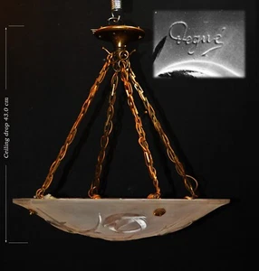 French Art Deco light plafoniere by David Gueron for Verrerie D'Art Degue C-1930 - Picture 1 of 14