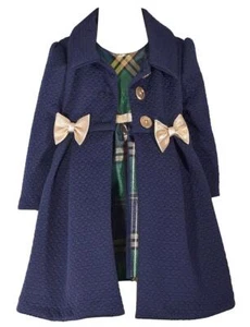 NEW Bonnie Jean Girl Size 4 "NAVY GREEN GOLD PLAID" Jacquard Coat Dress Set NWT - Picture 1 of 4