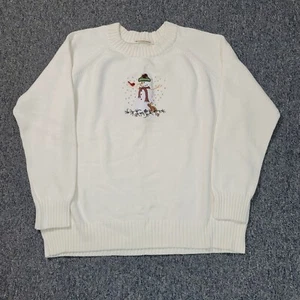 Women's Cable Knit Sweater White Snowman Cotton Size 1x - Picture 1 of 3