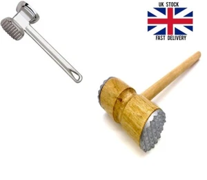Wood & Aluminium Meat Tenderizer Mallet Steak Beef Chicken Hammer Kitchen Tool - Picture 1 of 12