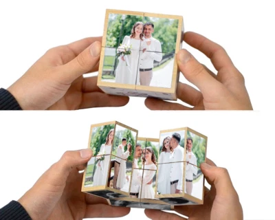Cubo de fotos personalizado, presentes criativos de aniversário, madeira e personalizado, - Imagem 1 de 4
