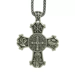 Benedikt Kreuz Medaille Silber 925 Alpha Omega Fleur de Lis Kette Exorzismus - Bild 1 von 14