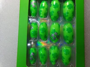 Clairs Nails Irish Green Lucky Clover St. Patrick's Day Shiny Long Almond Shape - Picture 1 of 10