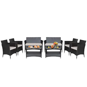 Patio 8PCS Rattan Furniture Set Armrest Cushion Sofa Coffee Table W/Shelf Garden - Picture 1 of 6