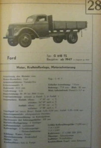 * Ford G 618 TS ab 1947 Datenblatt Typenblatt Wartung original - Imagen 1 de 1