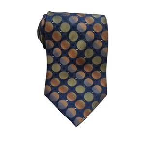 Stafford Herren Krawatte 100% Seide blau gold grün geometrische Kreise Muster Handarbeit - Bild 1 von 9