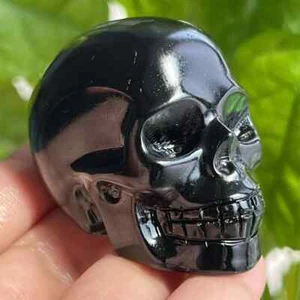 2''Ossidiana naturale cranio intaglio a mano cristallo quarzo guarigione Reiki 1 pz - Foto 1 di 8