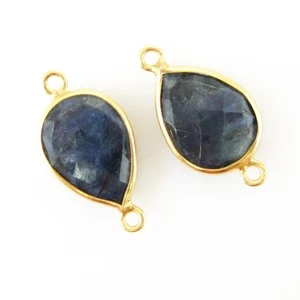 Birthstone Pear Connector,Bezel Gemstone Gold Plated Sterling Silver (2 Pcs) - Picture 1 of 15