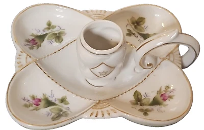 Candelabro Cónico Anillo Lazo Blanco Porcelana Cerámica Flores Borde Dorado Foto 1 de 4