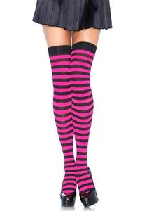 Women Leg Avenue Nylone Halloween Striped Stockings Black & Pink (One Size) - Picture 1 of 9