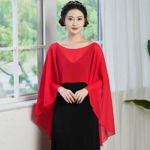 Poncho donna trasparente chiffon mantello scialle bolero mantello tinta unita cocktail party sera - Foto 1 di 23