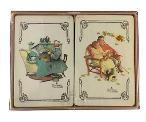 Vintage Hallmark Double Deck Bridge Playing Cards Norman Rockwell Old World USA - Picture 1 of 4