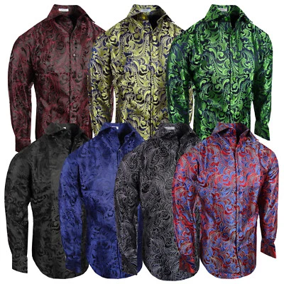 Camisa de vestir de evento para hombre diseños florales de cachemira con puño francés brillante de Leonardi Foto 1 de 2