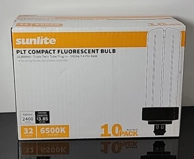 10 Pack Sunlite 32 Watt PLT Compact Fluorescent Bulb Gx24q-3-4 Pin Base 6500k - Image 1 of 4