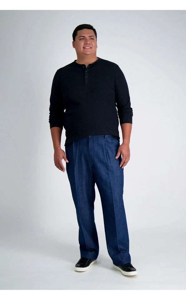 Pantalones de mezclilla plisados Haggar grandes y altos de trabajo a fin de semana HC90280 44 W X 30 L Foto 1 de 3