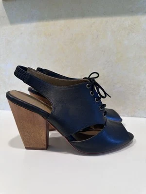 Tacones Anthropologie Cuero Nina Payne Con Cordones Talla 7 EE. UU. 38 EUR Madera Negra Foto 1 de 4