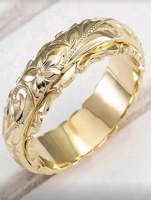 18k Gold-Plated Copper Flower Design Band/Ring Size 6 - Image 1 of 2