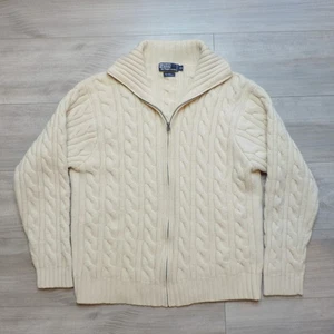 Suéter Polo Ralph Lauren Para Hombres XXL Crema Lana Cachemira Cable Tejido Cremallera Completa De Colección - Imagen 1 de 8