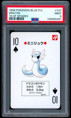 Pokemon DRATINI Japanese BLUE Back 10 of Spades POKER Playing Card #147 - PSA 9 - Image 1 of 2
