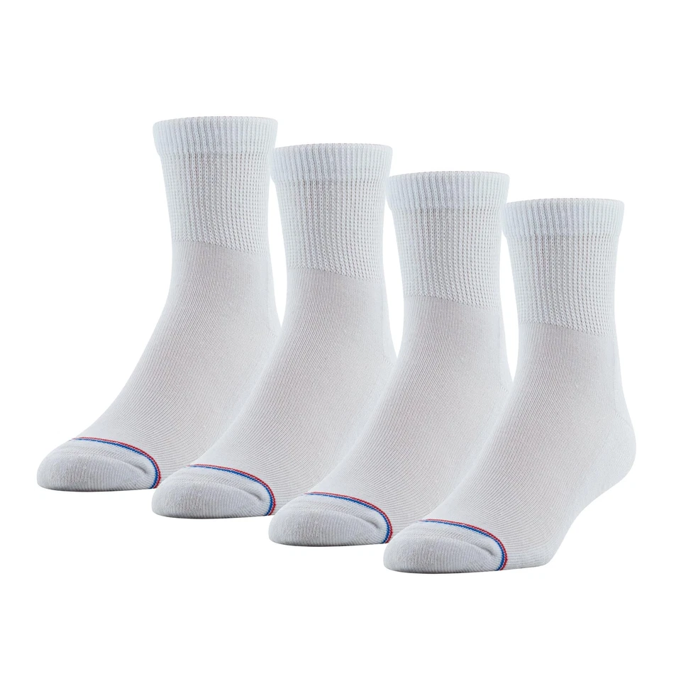 MediPeds 4 Pair Large Diabetic Quarter Socks With Non-binding Top White