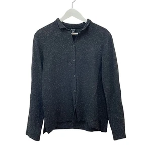 Eileen Fisher Damen Gr. M Viskose Seidenmischung schwarz Waffel Strick Knopfleiste Shirt - Bild 1 von 6