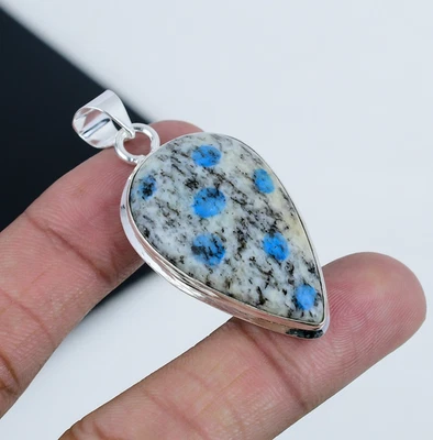 K2 Blu Azzurrite Gemma 925 Argento Sterling Mano Ciondolo Per Compleanno Regali - Immagine 1 di 4