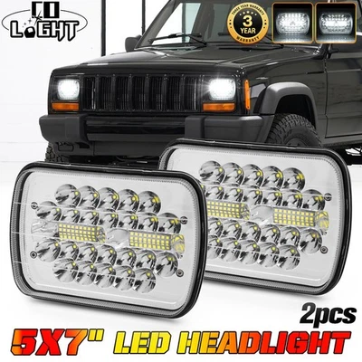 For Jeep Cherokee XJ 84-01 Wrangler YJ 1986-1995 5x7 7x6 Led Headlight HI/LO 4WD - Image 1 of 4