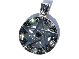 Stainless Steel Pentagram on Circle with Faceted Glass Pendant - Picture 1 of 1