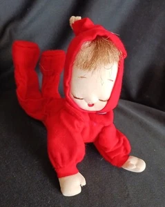 Vint Stockinette Soft Sculpt Stuff Cloth Red Felt Snowsuit Pose-Bend Doll~Japan - Picture 1 of 8