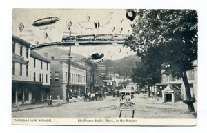 Postal de Shelburne Falls MA in the Future, fantasía, dirigible, metro a Nueva York, 1908 - Imagen 1 de 3
