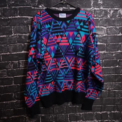 Vintage Meister Womans L/XL Blue Purple Argyle Geometric Wool Sweater - Image 1 of 4