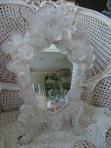 LARGE VINTAGE ITALIAN VENETIAN MURANO GLASS MIRROR WITH STAND **BEAUTIFUL*** Cover