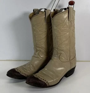 Vintage 70's Tony Lama Cowboy Boots Tan Beige  Leather Western 260 Women’s - Picture 1 of 16