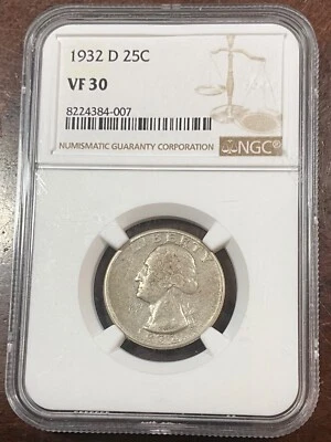 NGC VF30 1932 D WASHINGTON QUARTER KEY DATE NICE COLOR - Image 1 of 2