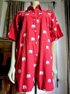 Vintage Women Boxy Romper Playsuit Red Cotton With Bears Print USA 60's 70's S/M - Picture 1 of 21