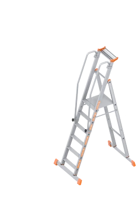 Layher Aluminium Topic Plattformleiter einseitig 1074 Podestleiter mit Traversen - Bild 1 von 3