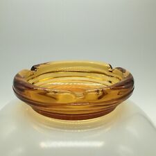 Vintage Amber Glass Round Ashtray Ribbed Edges