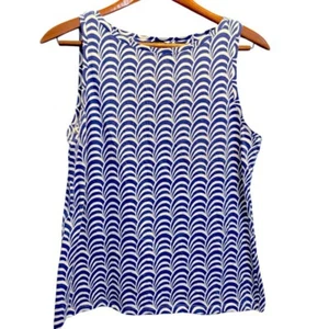 Talbots Blue and White Wavy Striped Tank Top Size Large Sleeveless Boat Neck Top - Picture 1 of 6